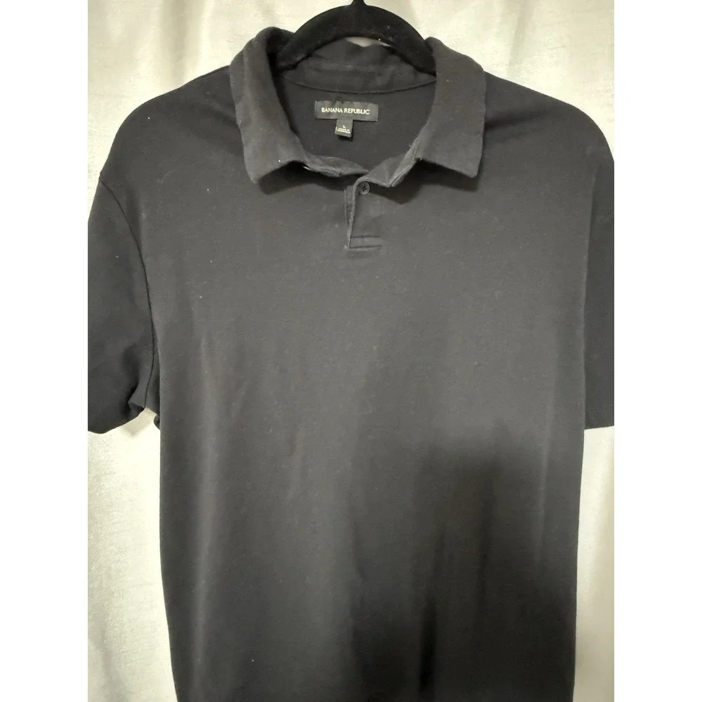 Banana Republic Men's Black L Short Sleeve Polo Shirt Solid Collared Button